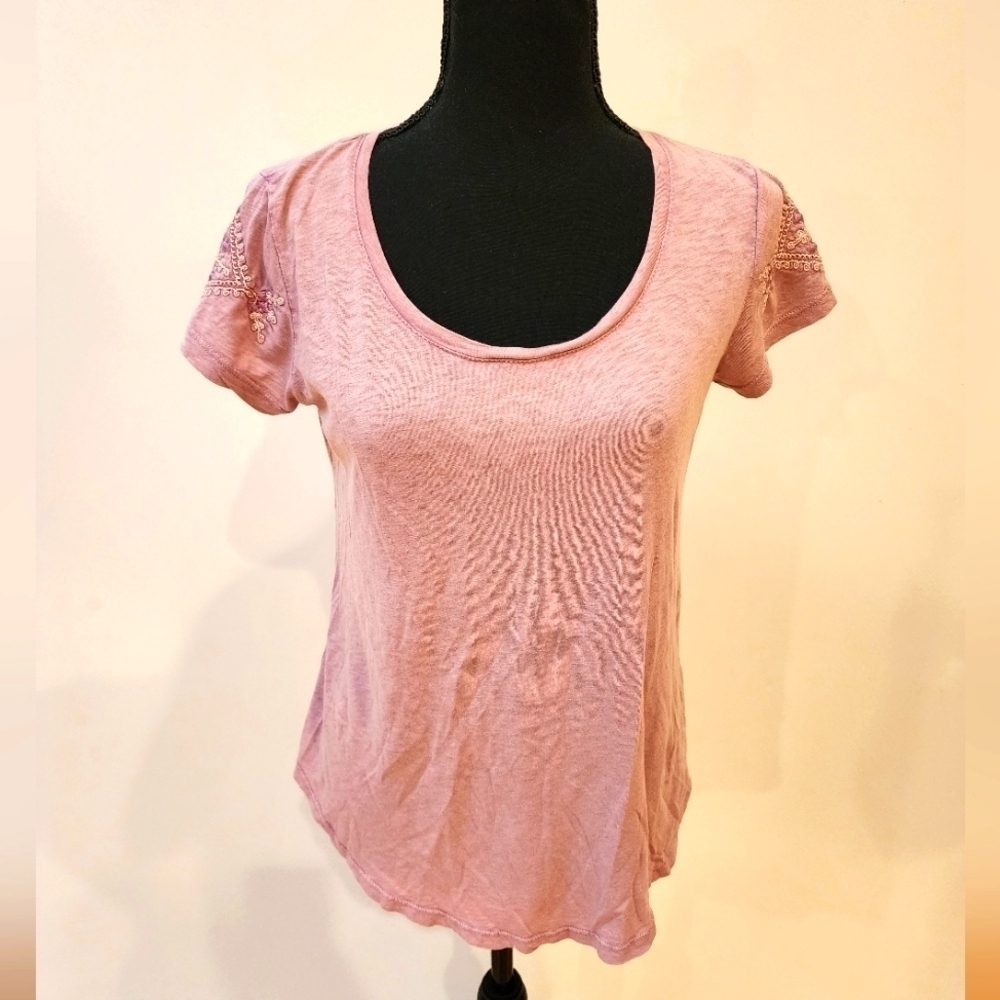 Lucky Brand Embroidered Short Sleeve Shirt Lavender Size Small